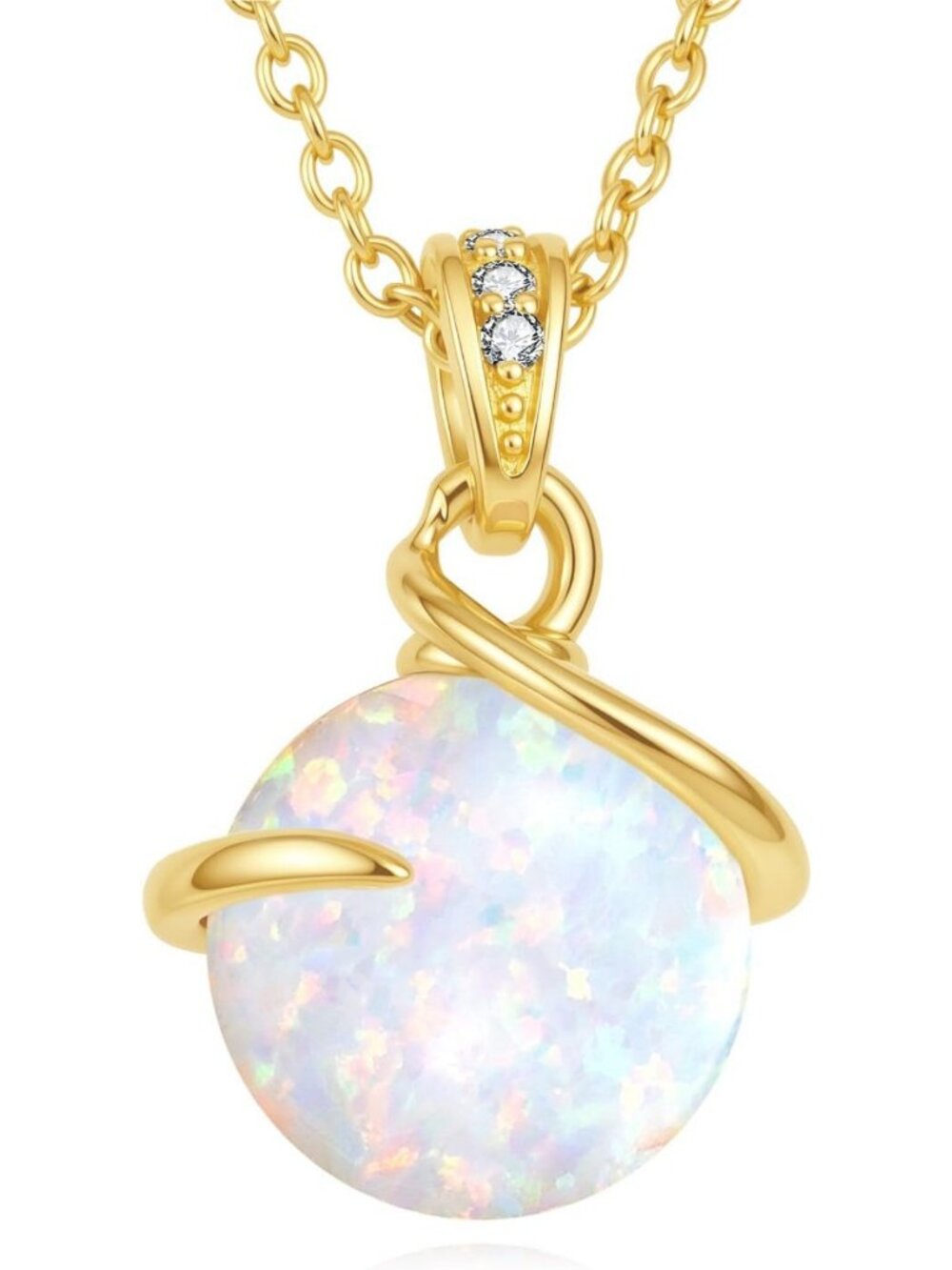 Elegant 18k Gold Plated White Opal Necklace with Moissanite Pendant - October